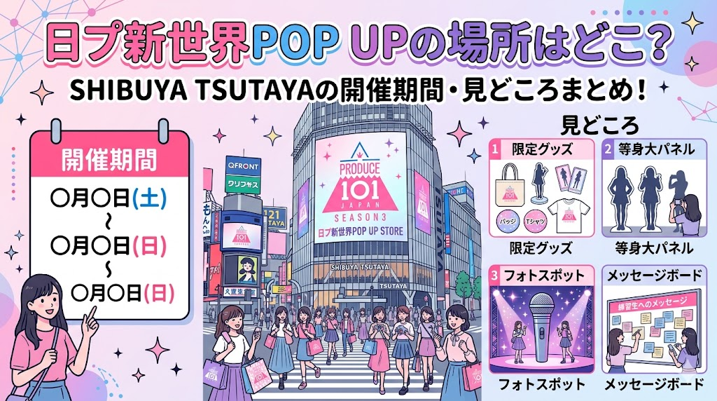 日プ新世界POP UPの場所はどこ？SHIBUYA TSUTAYAの開催期間・見どころまとめ！